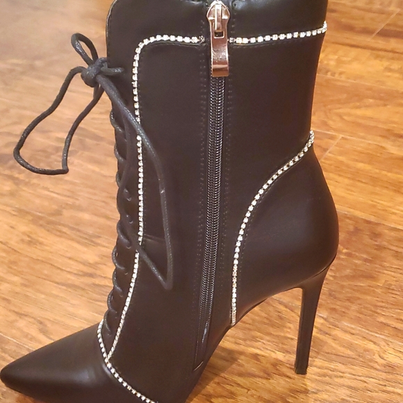 Azalea Wang Faux Leather Rhinestone High Heel Booties - Picture 6 of 6